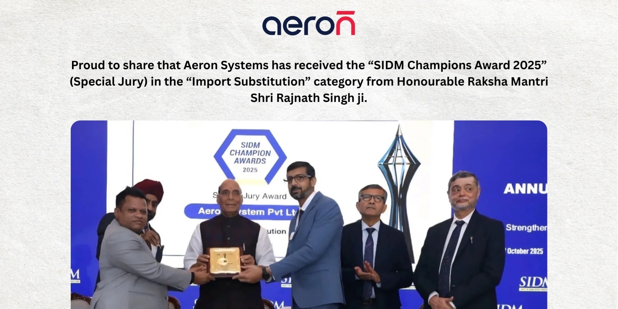 Aeron Systems Wins SIDM Champions Award 2025 for Import Substitution image